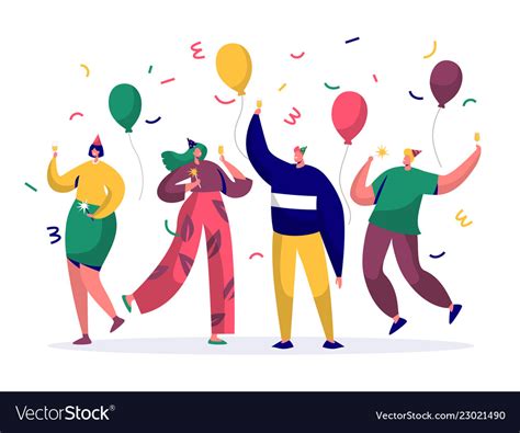 Group Of Joyful People Celebrating Birthday Party Vector Image