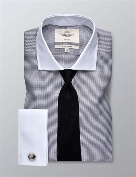 Mens Dress Grey And White Stripe Extra Slim Fit Shirt French Cuff