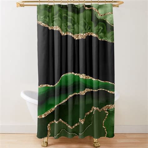 Emerald Green Faux Malachite Marble Shower Curtain For Sale By