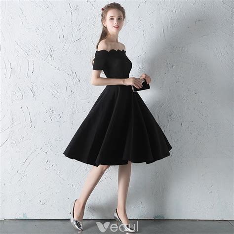 Modest Simple Black Graduation Dresses 2018 A Line Princess Off The