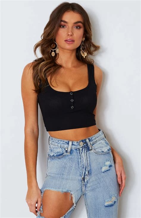 Cleo Ribbed Crop Black Crop Top Outfits Crop Top And High Waisted