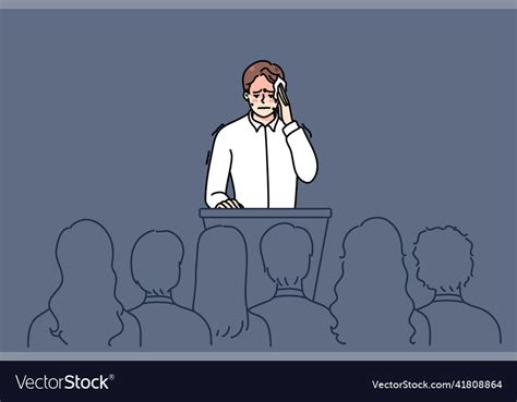 Nervous Man Scared Of Public Speaking On Stage Vector Image