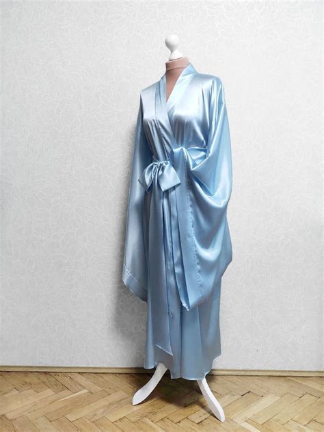 White Bride Robe Light Blue Silk Robe Long Satin Robe Floor Etsy