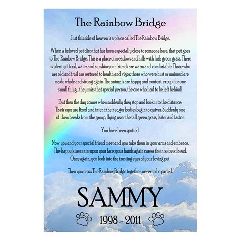 There have been a few newer rainbow bridge poems, but below is the original rainbow bridge poem in a printable version available for free. Rainbow Bridge Frame For Dogs