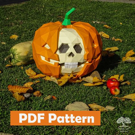Skull Pumpkin D Papercraft Pdf Template Diy Low Poly Halloween Decor Or Halloween Gift Paper