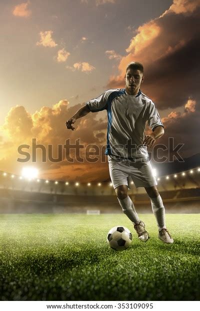 Soccer Player Action On Sunset Stadium Stock Photo Edit Now 353109095
