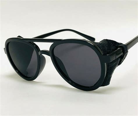 mens women sunglasses vintage steampunk side shields leather round retro shades ebg