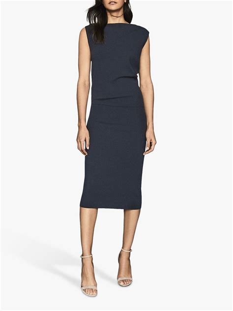 Reiss Claudine Draped Knitted Dress Navy