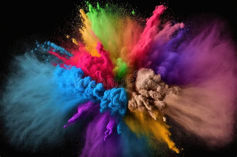 Dust Color Powder Exploding On Black Background Abstract Art Stock