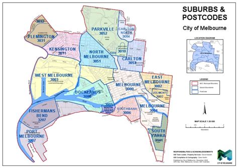 City Of Melbourne Suburb And Postcode Boundary Map Melbourne