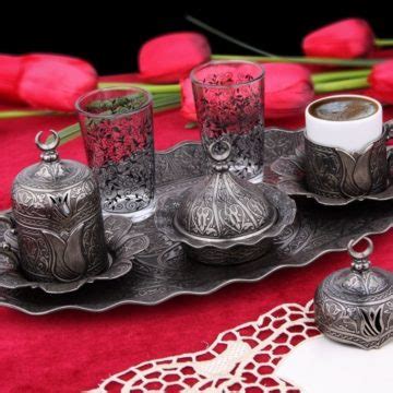 Silver Colour Arabic Coffee Mirra Cups Six Pieces FairTurk Com