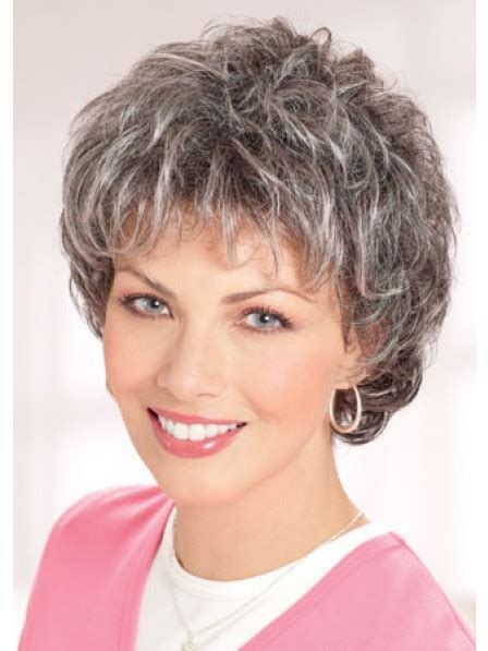 Short Layered Curly Capless Grey Hair Wigs With Bangs