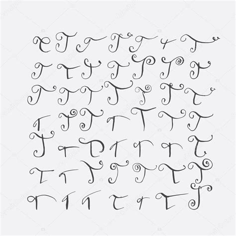 Vector Set Of Calligraphic Letters T Handwritten With Pointed Nib