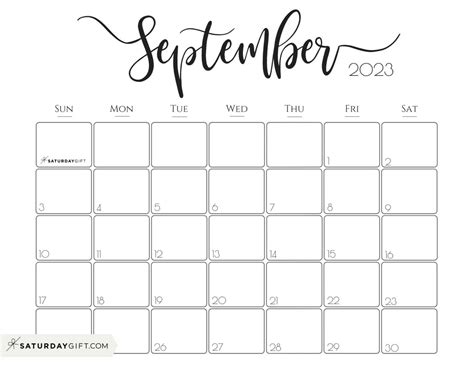 September 2023 Calendar 9 Cute And Free Printables Saturdayt