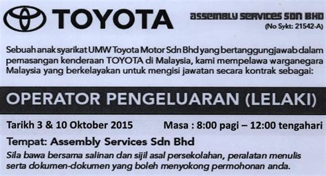 (assb), the exclusive assembler of toyota passenger and commercial vehicles in malaysia. Temuduga Terbuka TOYOTA di ASSEMBLY SERVICES SDN BHD ...