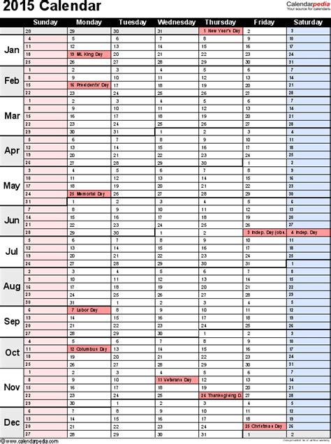 Collection Of 2015 Calendars Excel Templates 2015 Calendar Excel