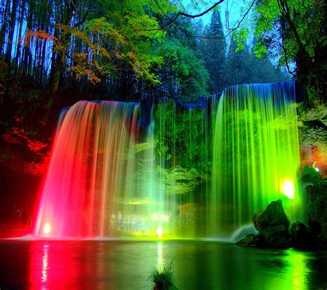 Colorfall Color Colour Lake Pond Water Waterfall Hd Wallpaper