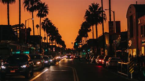 Wallpaper Id 140808 Lights Sunset Building Palm Trees Los