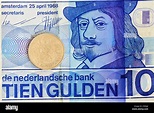 Dutch 10 Guilders Banknote and 1 Guilder Coin Stock Photo - Alamy
