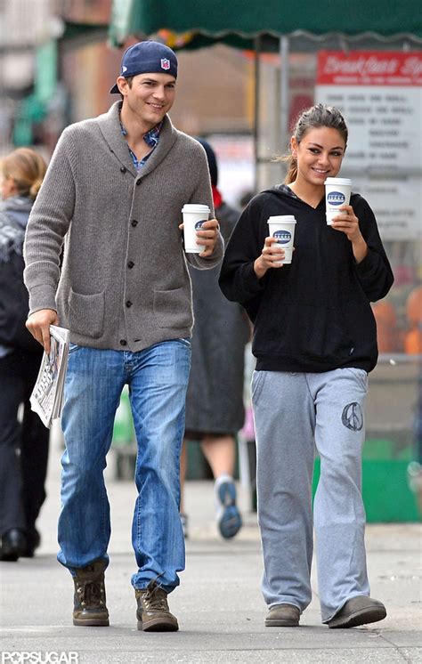 mila kunis and ashton kutcher getting coffee in nyc popsugar celebrity