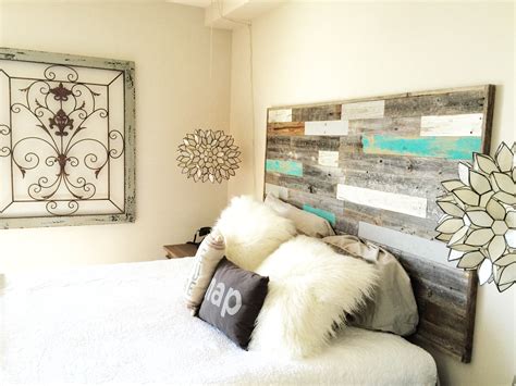 Reclaimed Barnwood Headboard With White Fluffy Pillows