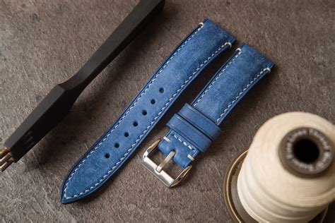 Blue Leather Watch Strap Handmade Watch Band 16mm 18mm 19mm Etsy
