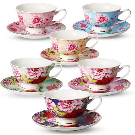 Tea Cup And Saucer Set Of Pieces Floral Tea Cups Oz Bone