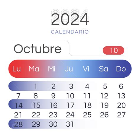 2024 Calendario Español Rojo Azul Gradiente Octubre Png 2024 España