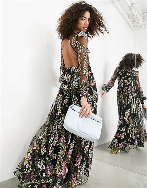 Asos Edition Garden Floral Embroidered Maxi Dress With Open Back Asos
