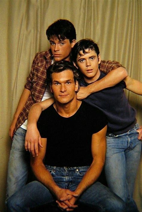 Patrick Swayze Rob Lowe And C Thomas Howell During Filming For The