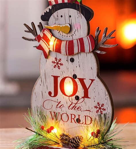 Woodland Snowman With Solar Lantern Plowhearth Joy To The World