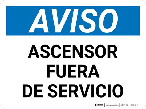 Aviso Ascensor Fuera De Servicio Horizontal Wall Sign