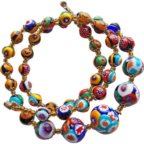 Gorgeous Millefiori Glass Vintage Necklace - Italian Beads from ...