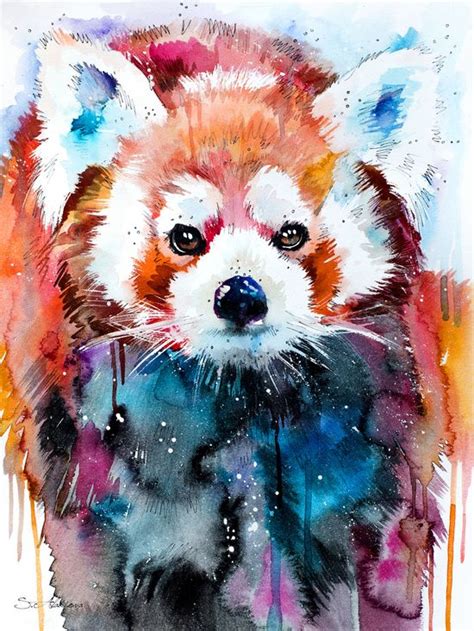 Red Panda Art Print Panda Art Watercolor Art Abstract Watercolor Art