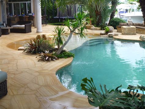 Tropical Backyard Pool Patio In Lighthouse Point Florida Contemporary