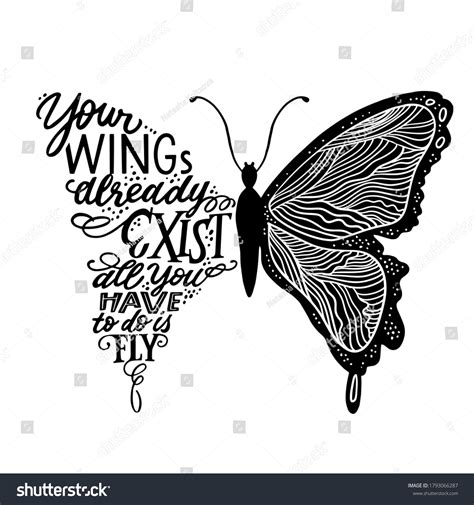 Illustration Hand Lettering Quote Butterfly Silhouette Stock