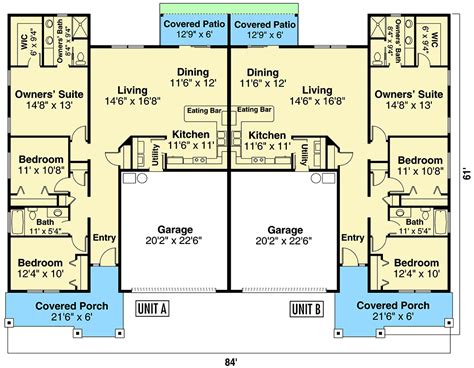 Duplex Ranch Home Plan With Matching 3 Bed Units 72965da