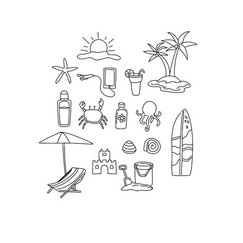 Premium Vector | Beach hand drawn doodle illustrations vector set