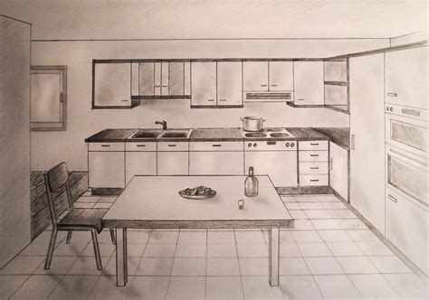 How To Draw One Point Perspective Kitchen With Furniture Desk One