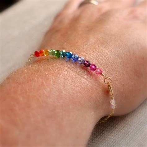 Delicate Rainbow Bracelet Swarovski Crystal Colorful Beads Etsy