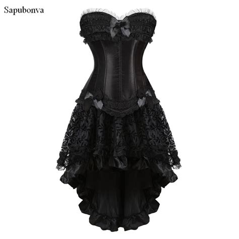 Sapubonva Burlesque Corset And Skirt Set Lace Corset Dress Gothic Gowns
