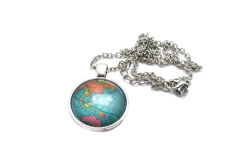 Globe Necklace Map Pendant Map Jewelry Explore Necklace Etsy