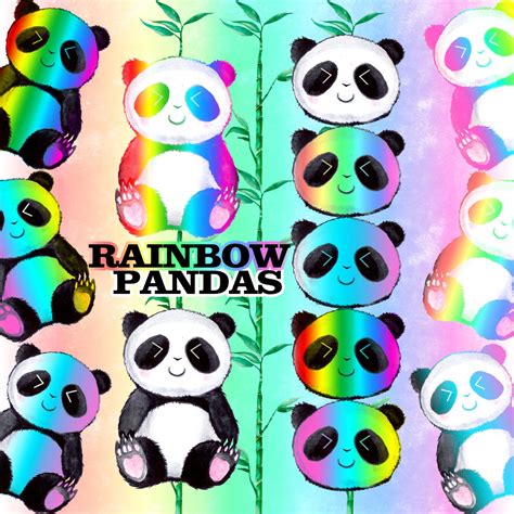 Kawaii Rainbow Pandas Digital Clipart Clip Art Instant Download