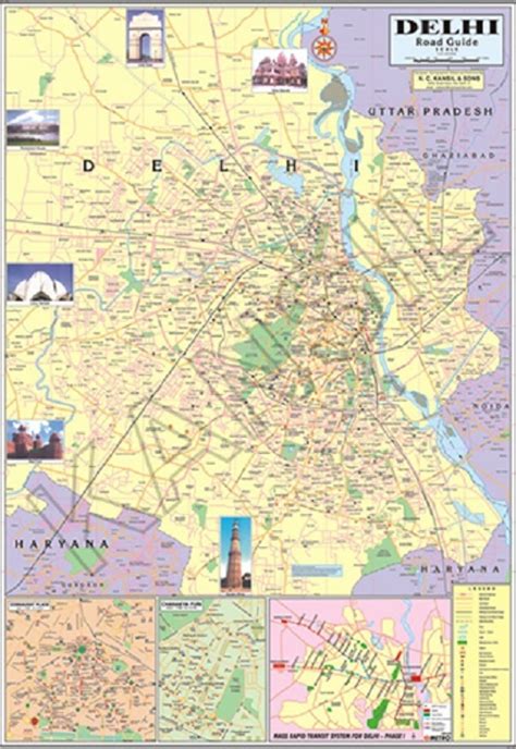 Multicolor Laminated Paper Delhi For Political State Map Size 70x100