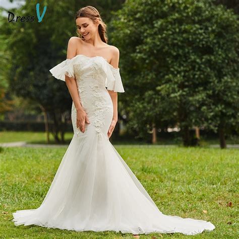Dressv Ivory Wedding Dress Strapless Sweep Train Half Sleeves Bridal