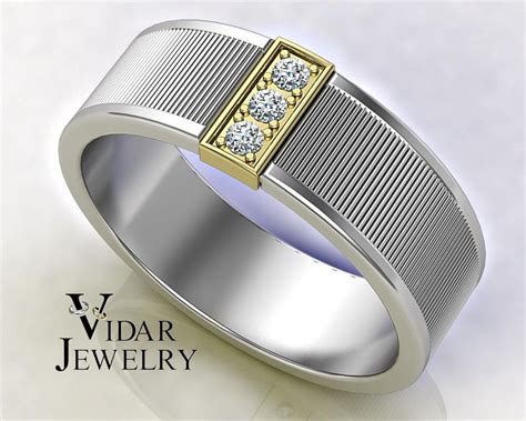 Two Tone Gold Wedding Band Diamond Wedding Ring Mens Etsy India