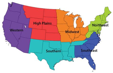 6 Regions Of The United States Map United States Map