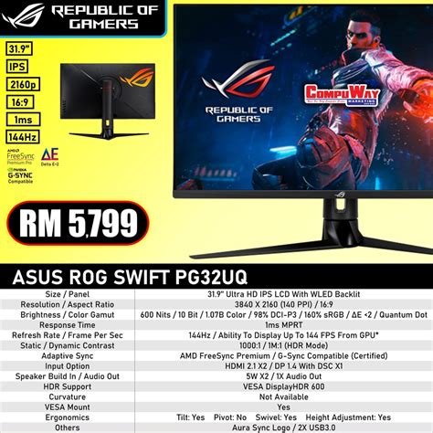 Asus Rog Swift Pg32uq Gaming Monitor Shopee Malaysia