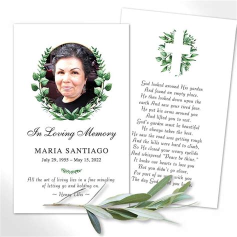 Catholic Funeral Mass Card With Greenery With Your Photo And Poem