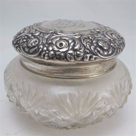 Unger Bros Art Nouveau Sterling Silver Antique Powder Vanity Dresser Jar Puff Collectibles